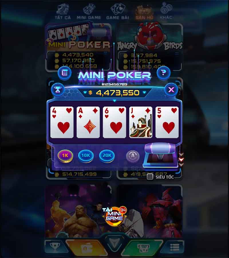 Chơi mini poker nổ hũ Win79